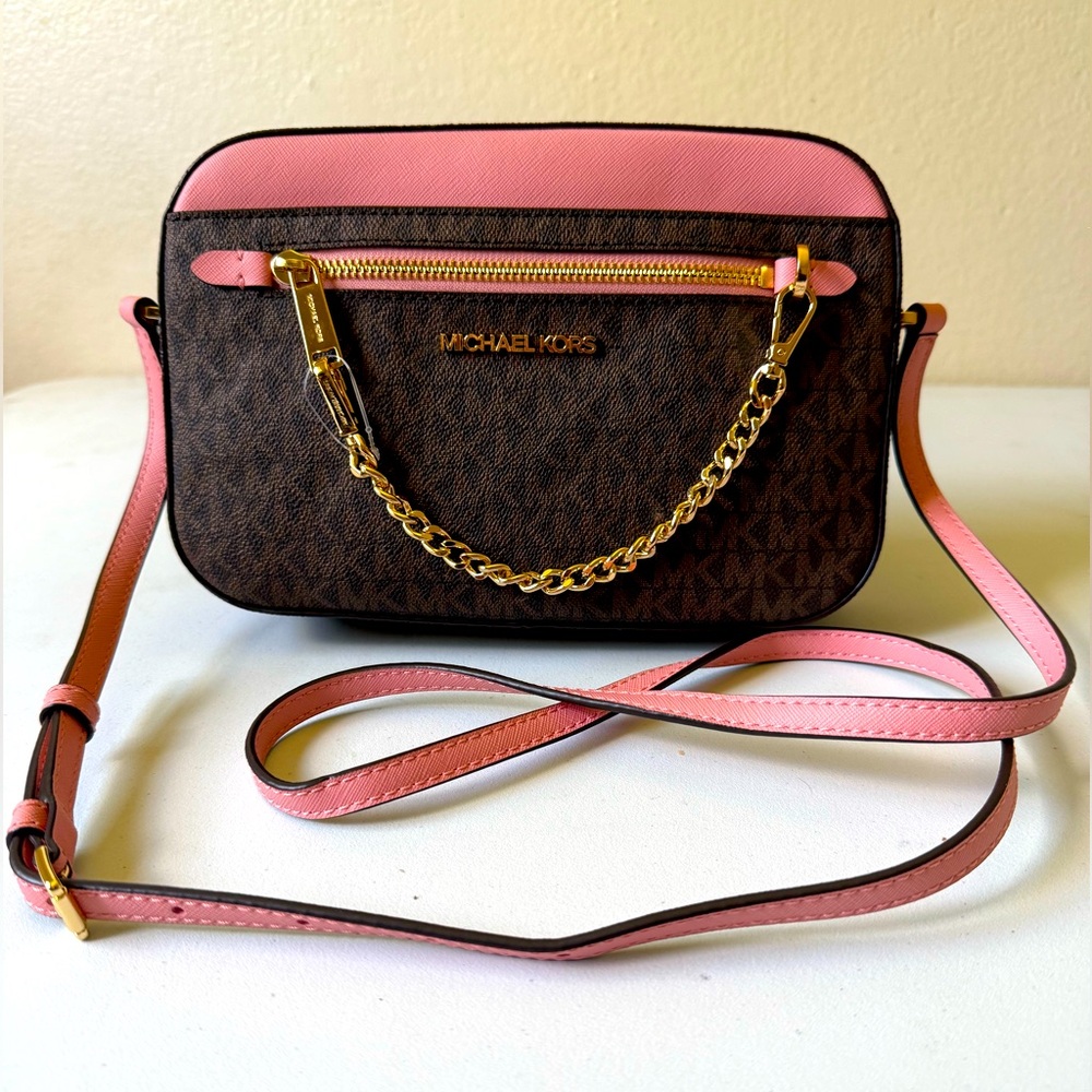 Michael Kors Prime Rose Pink and Brown Mammogram Crossbody.